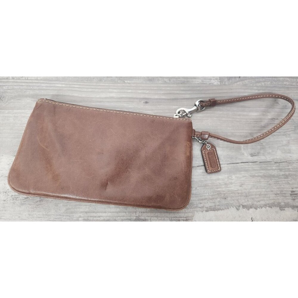 Coach Vintage Brown Tan Leather Bleecker Buckle Flap Wristlet - Picture 3 of 6